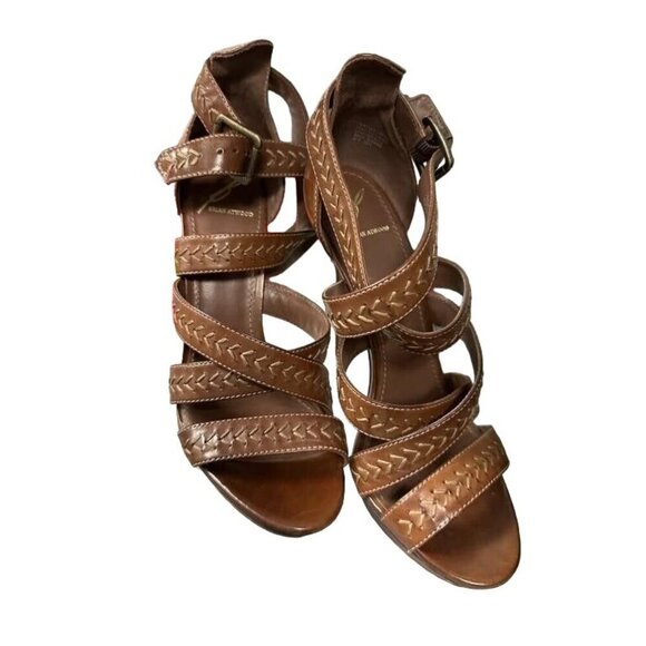 Brian Atwood Cordoba Brown Italian Leather Strappy Stiletto Peep Toe Heels sz 7 - Picture 2 of 4